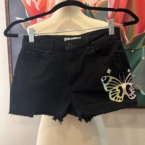 Tractr Butterfly Embroidered Denim Shorts